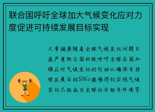 联合国呼吁全球加大气候变化应对力度促进可持续发展目标实现