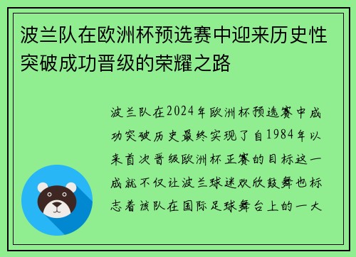 波兰队在欧洲杯预选赛中迎来历史性突破成功晋级的荣耀之路