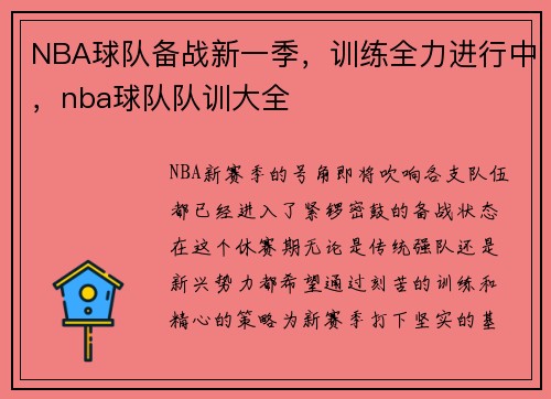NBA球队备战新一季，训练全力进行中，nba球队队训大全